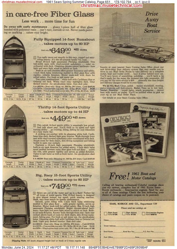 1961 Sears Spring Summer Catalog, Page 651