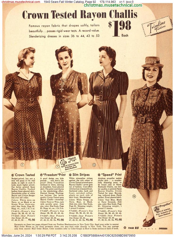 1940 Sears Fall Winter Catalog, Page 92