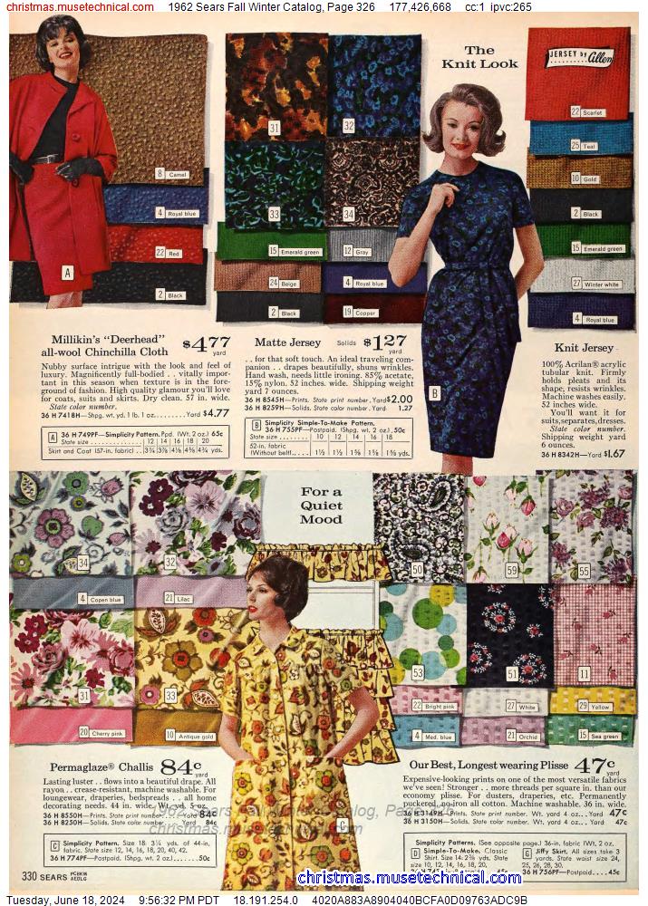 1962 Sears Fall Winter Catalog, Page 326