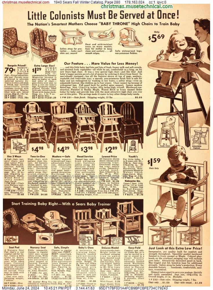 1940 Sears Fall Winter Catalog, Page 280