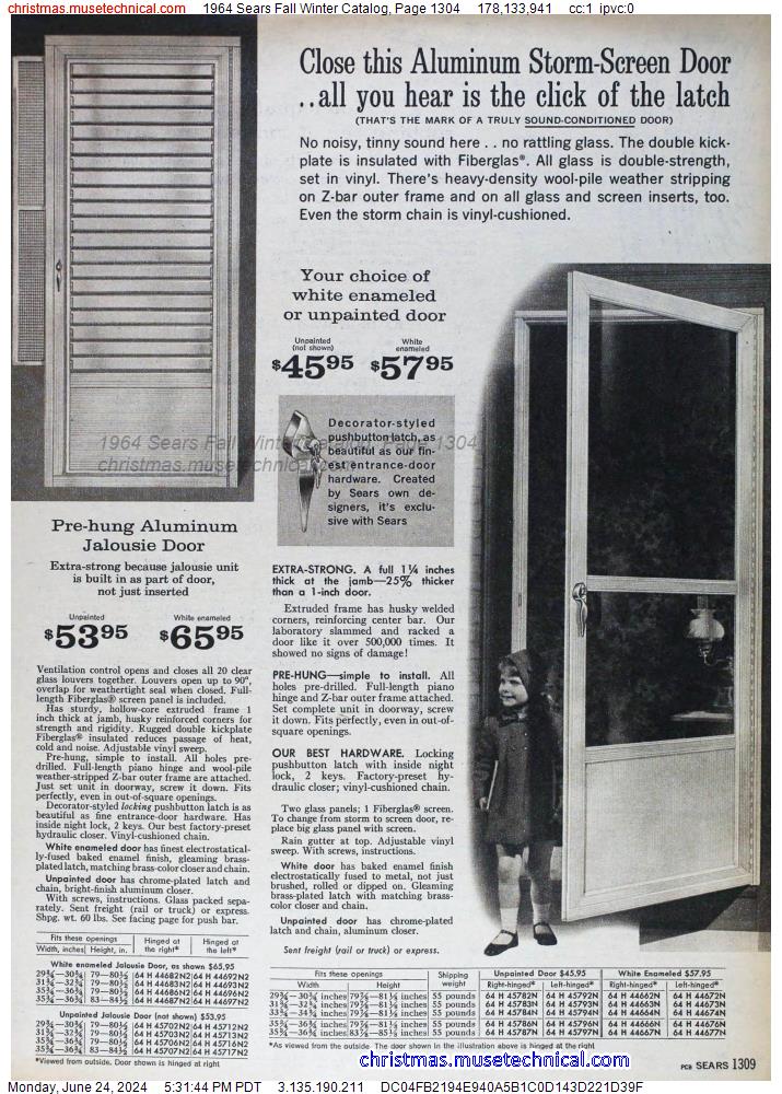 1964 Sears Fall Winter Catalog, Page 1304