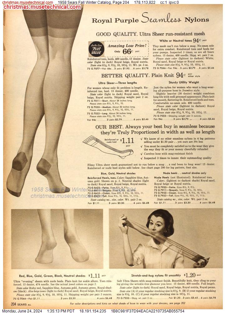 1958 Sears Fall Winter Catalog, Page 204
