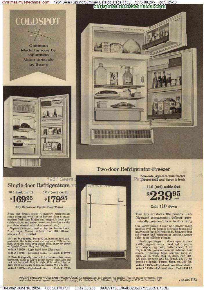 1961 Sears Spring Summer Catalog, Page 1135