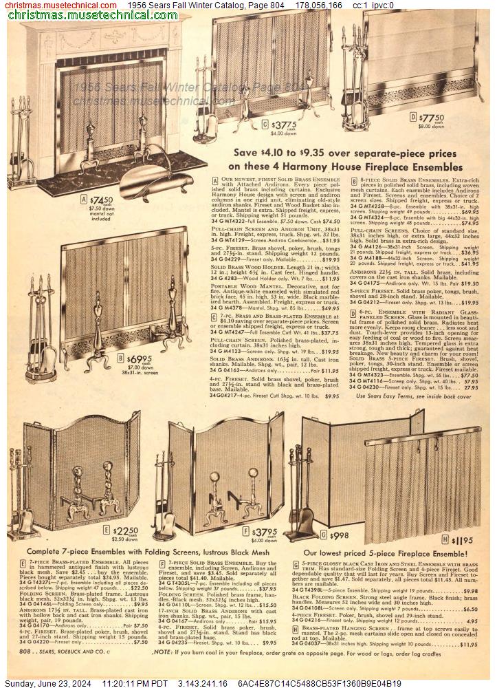 1956 Sears Fall Winter Catalog, Page 804