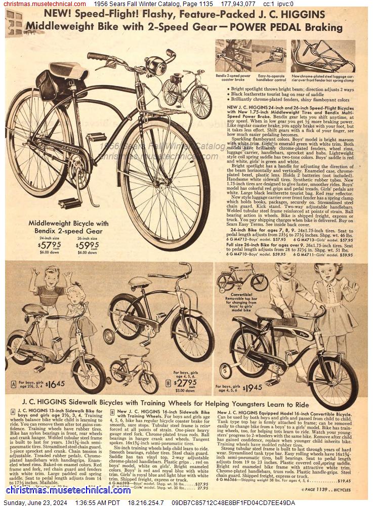 1956 Sears Fall Winter Catalog, Page 1135
