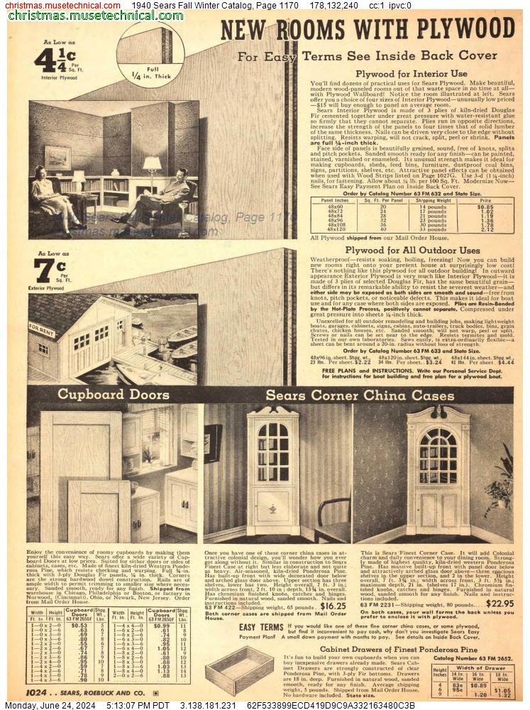 1940 Sears Fall Winter Catalog, Page 1170