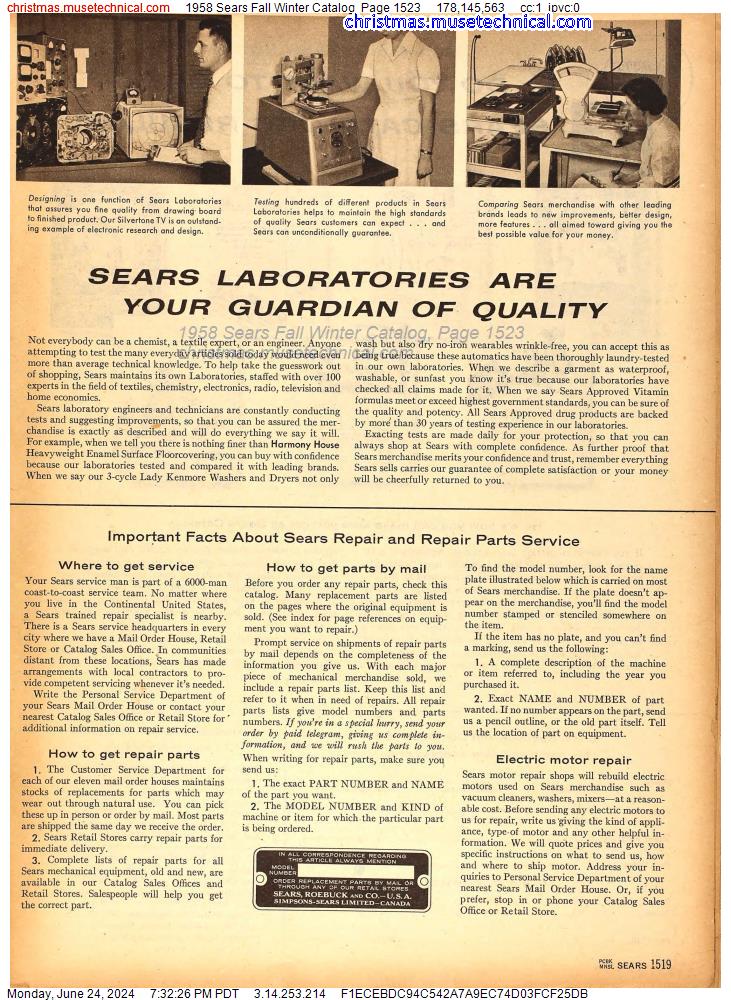 1958 Sears Fall Winter Catalog, Page 1523