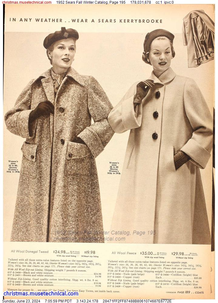 1952 Sears Fall Winter Catalog, Page 195