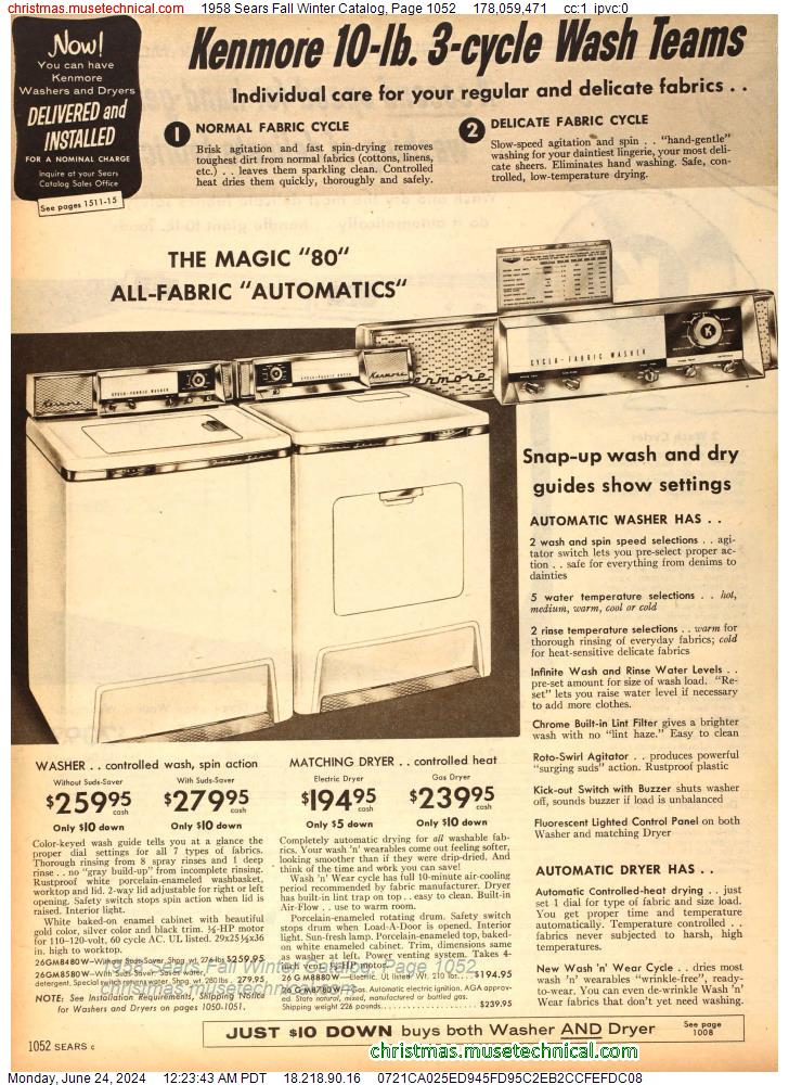 1958 Sears Fall Winter Catalog, Page 1052