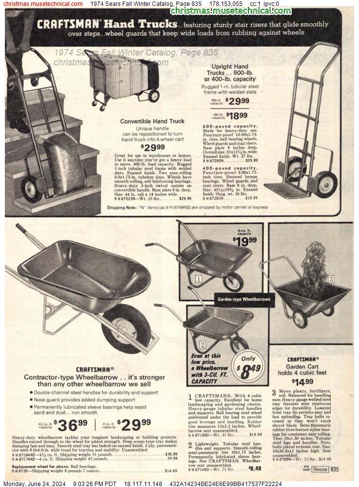 1974 Sears Fall Winter Catalog, Page 835