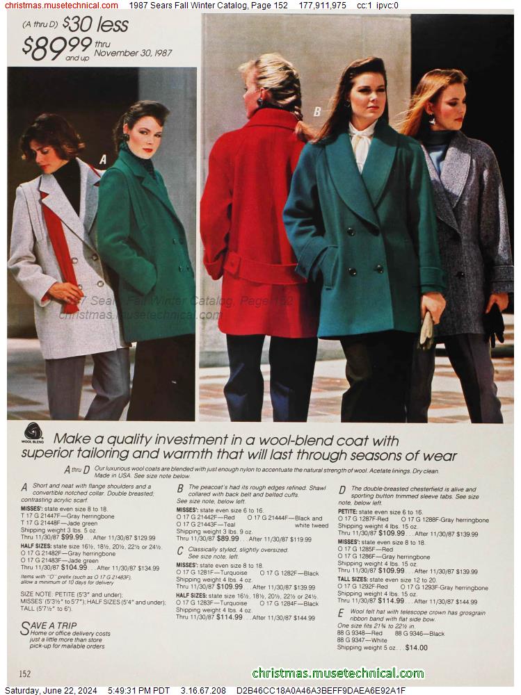 1987 Sears Fall Winter Catalog, Page 152