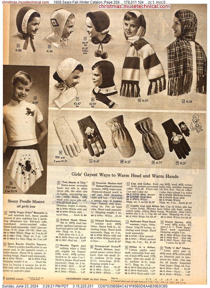 1958 Sears Fall Winter Catalog, Page 359