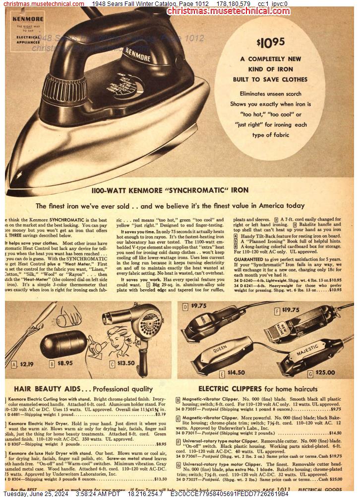 1948 Sears Fall Winter Catalog, Page 1012