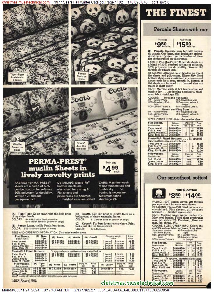 1977 Sears Fall Winter Catalog, Page 1402