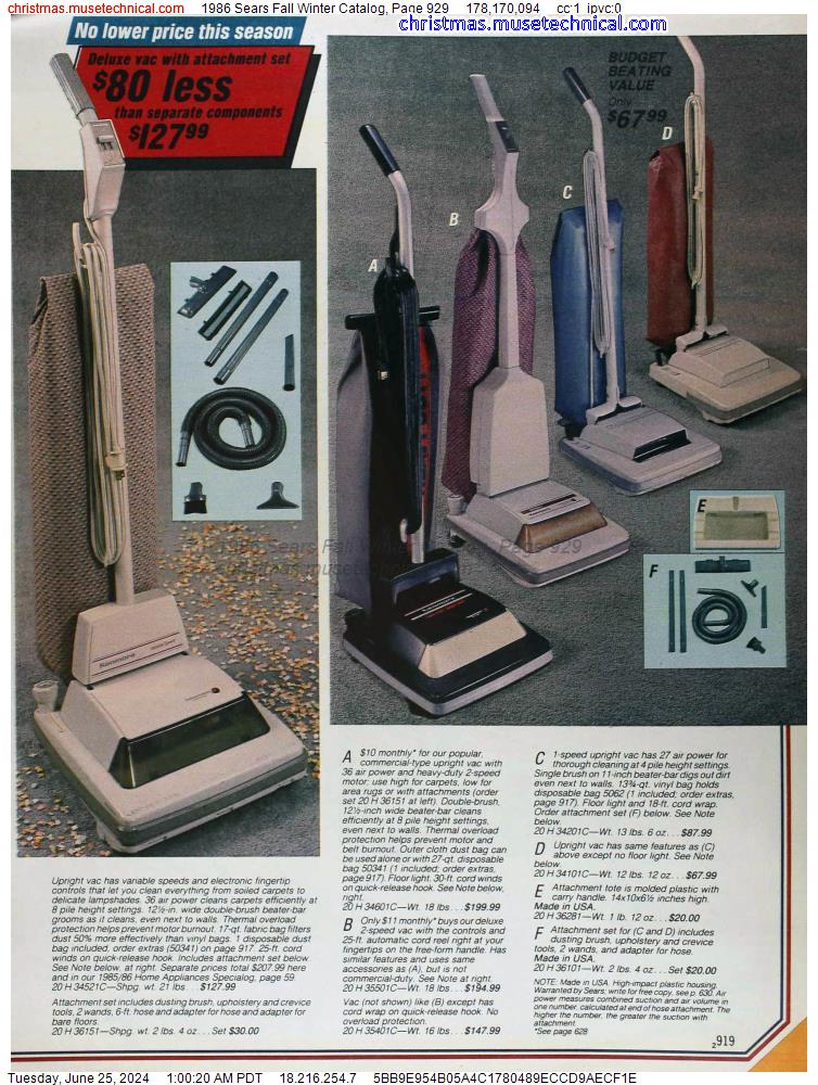 1986 Sears Fall Winter Catalog, Page 929