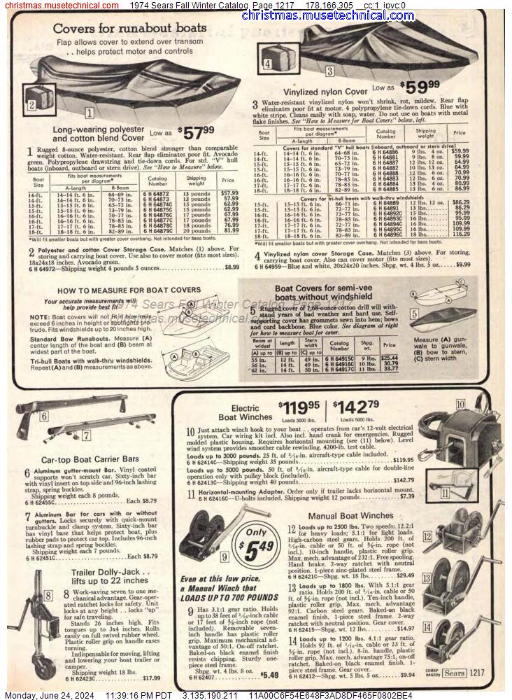 1974 Sears Fall Winter Catalog, Page 1217