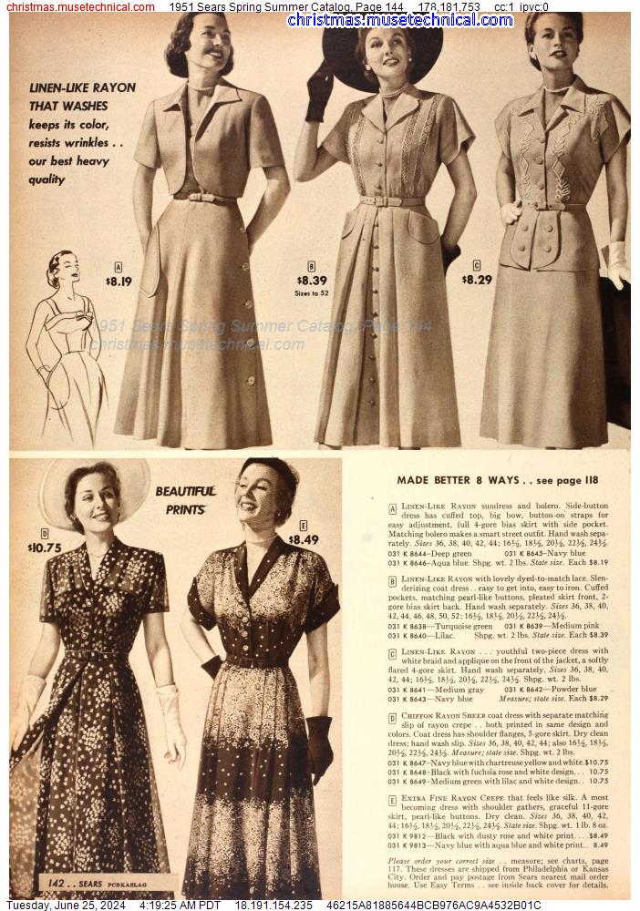 1951 Sears Spring Summer Catalog, Page 144