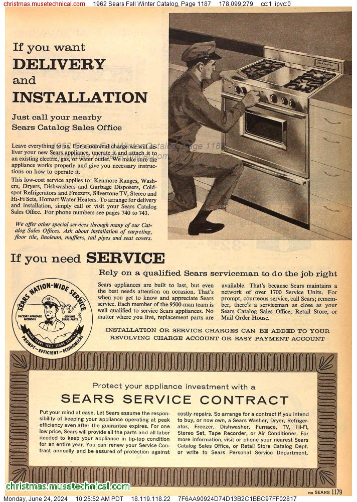 1962 Sears Fall Winter Catalog, Page 1187