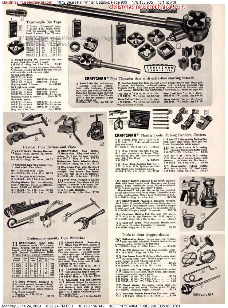 1972 Sears Fall Winter Catalog, Page 933