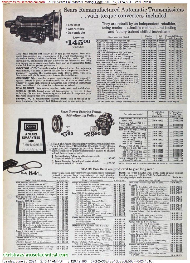 1966 Sears Fall Winter Catalog, Page 996