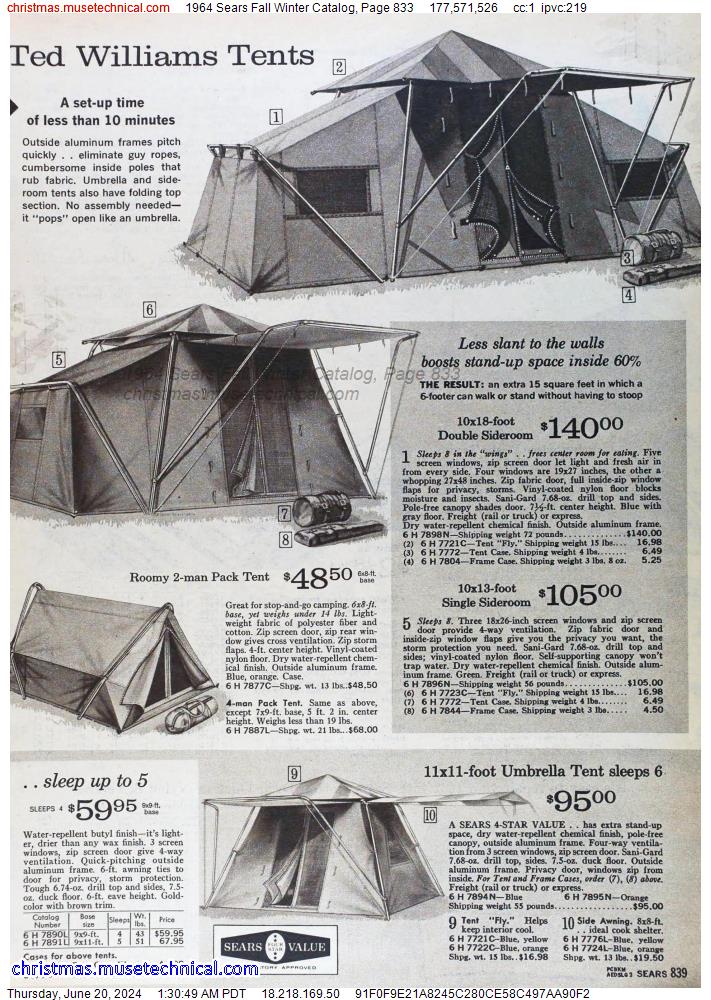 1964 Sears Fall Winter Catalog, Page 833