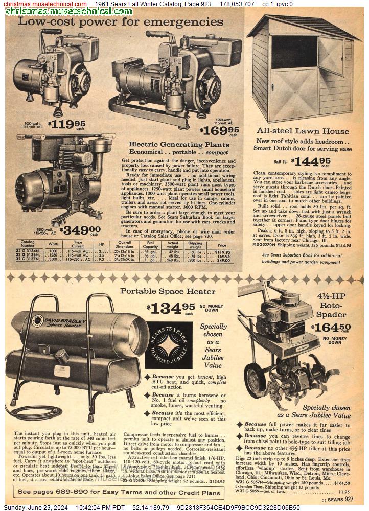 1961 Sears Fall Winter Catalog, Page 923