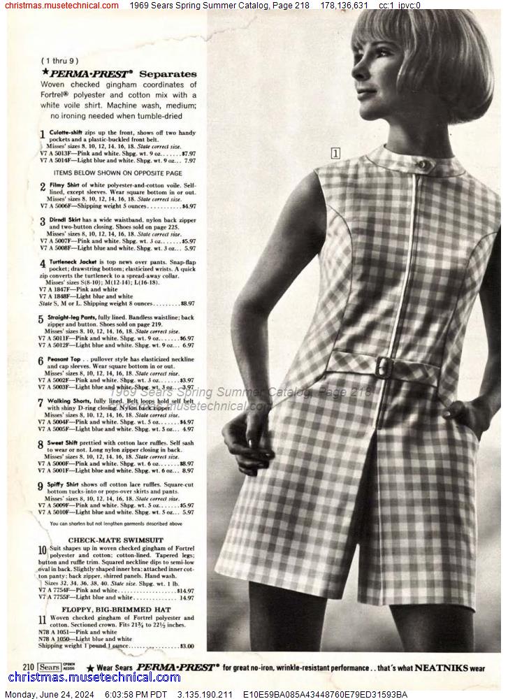 1969 Sears Spring Summer Catalog, Page 218