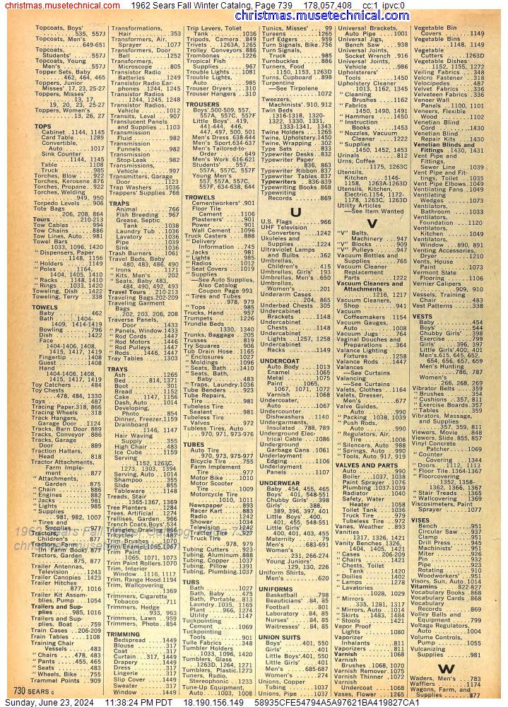 1962 Sears Fall Winter Catalog, Page 739