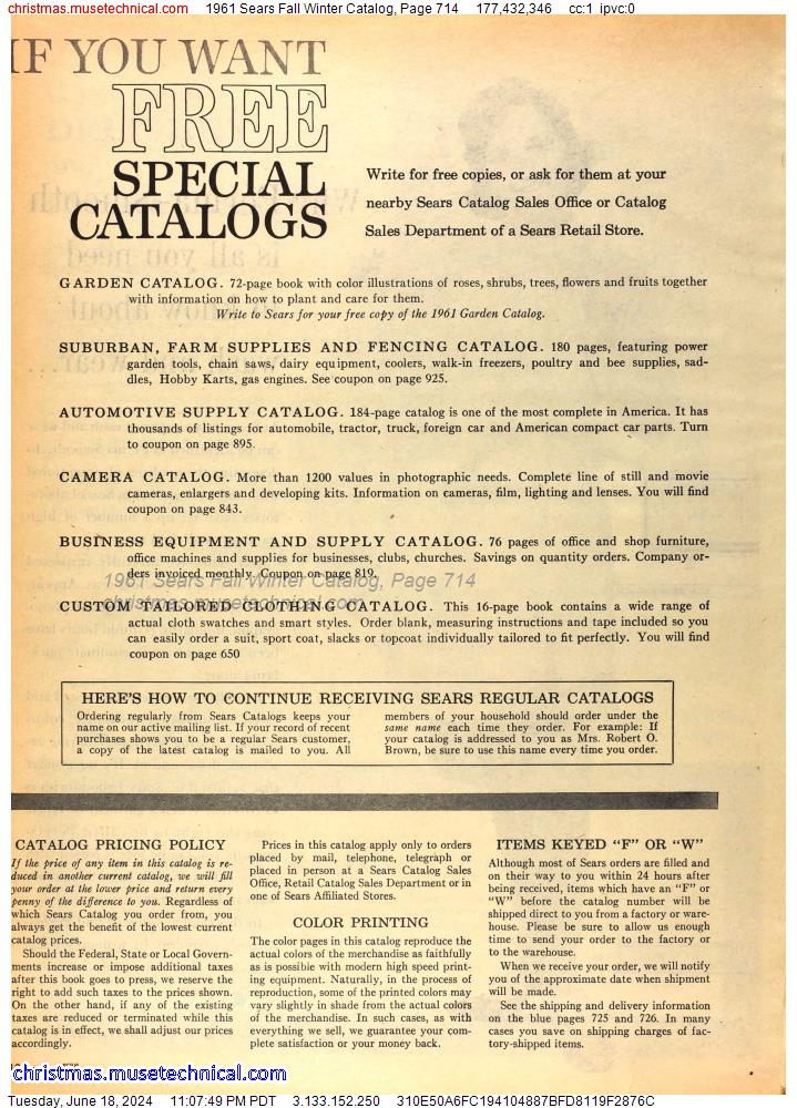 1961 Sears Fall Winter Catalog, Page 714