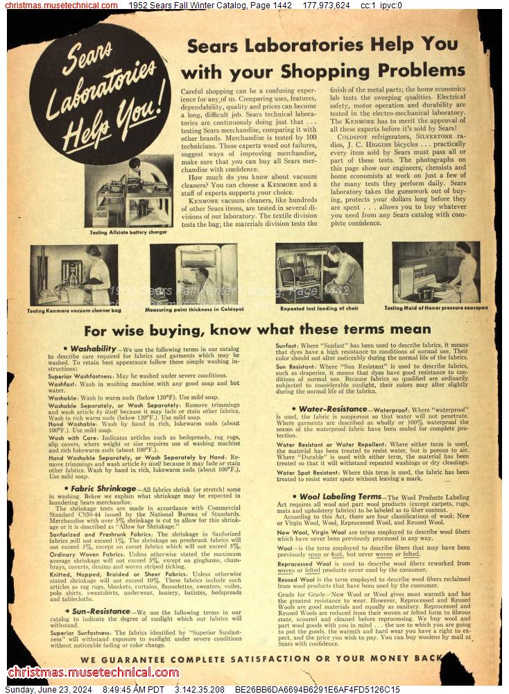 1952 Sears Fall Winter Catalog, Page 1442