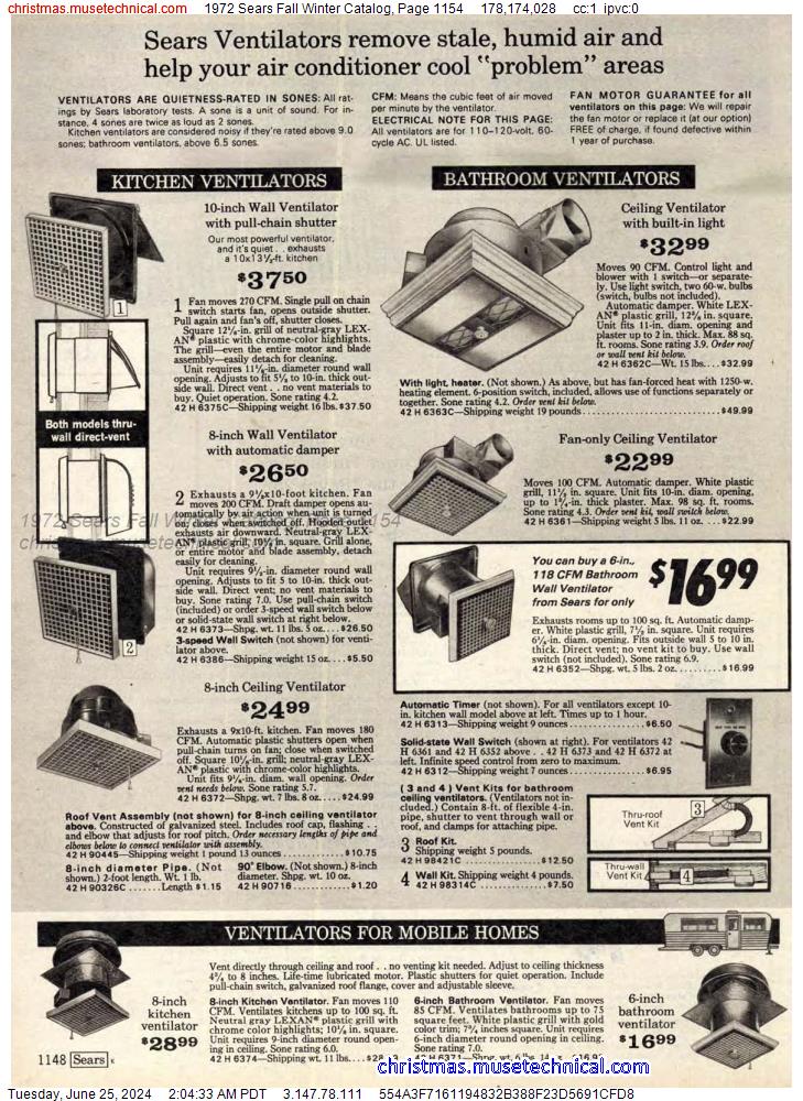 1972 Sears Fall Winter Catalog, Page 1154