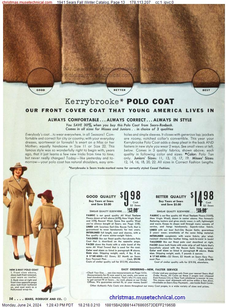1941 Sears Fall Winter Catalog, Page 13