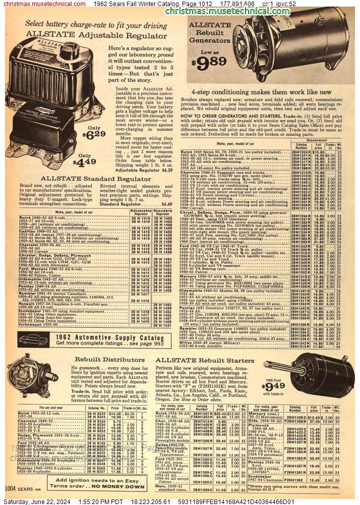 1962 Sears Fall Winter Catalog, Page 1012
