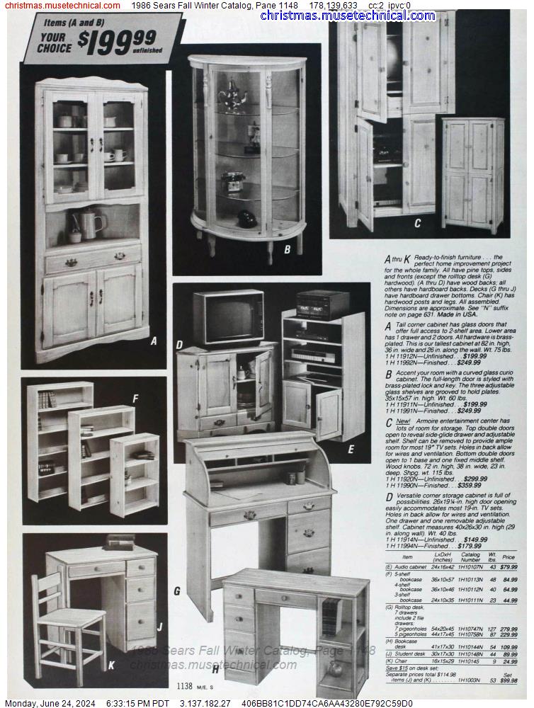 1986 Sears Fall Winter Catalog, Page 1148