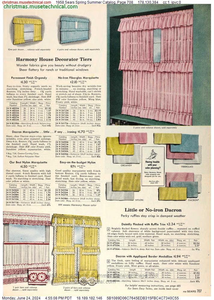 1958 Sears Spring Summer Catalog, Page 708