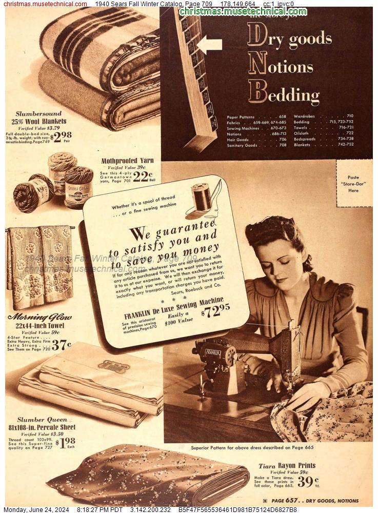 1940 Sears Fall Winter Catalog, Page 709