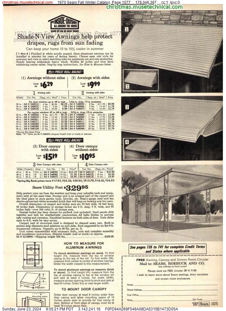 1970 Sears Fall Winter Catalog, Page 1077