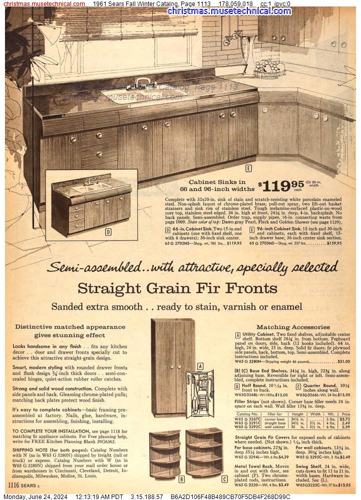 1961 Sears Fall Winter Catalog, Page 1113