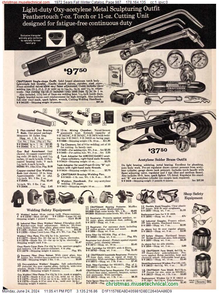 1972 Sears Fall Winter Catalog, Page 987