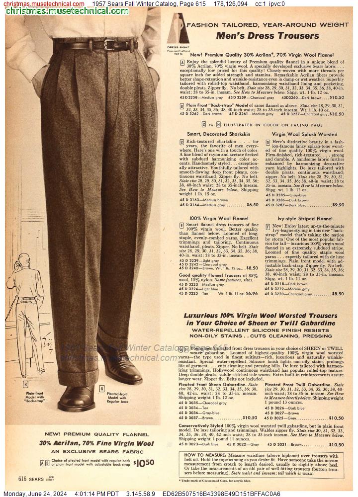 1957 Sears Fall Winter Catalog, Page 615