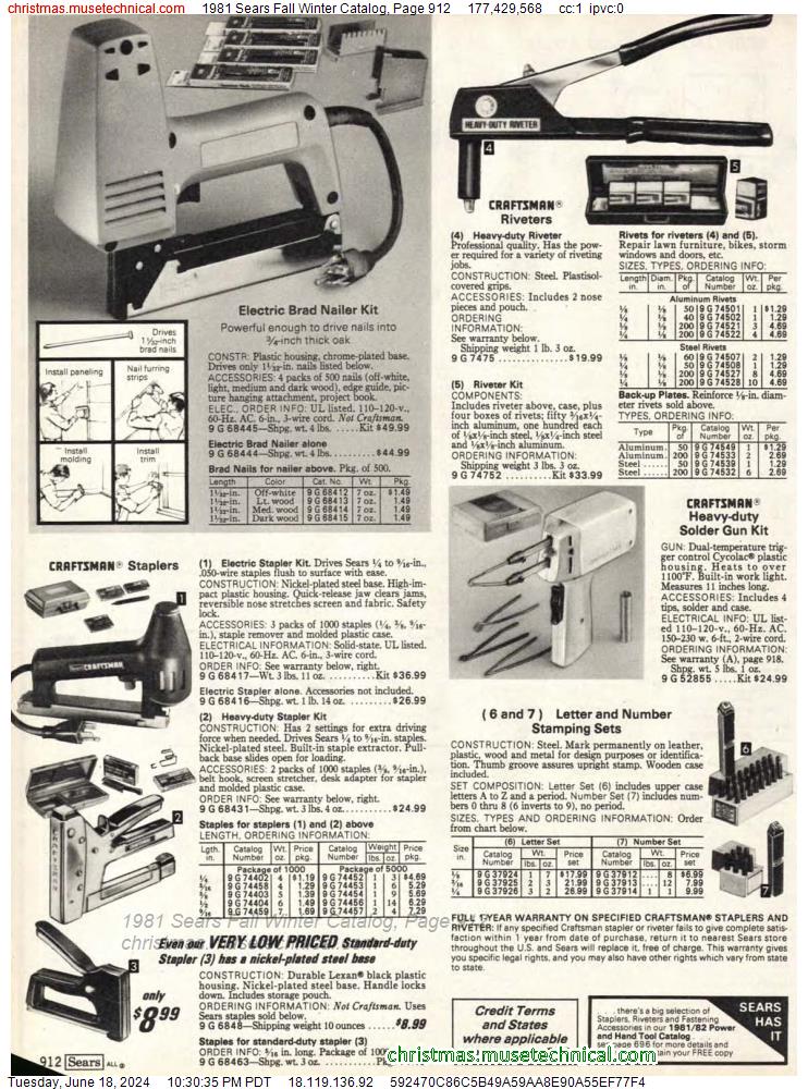 1981 Sears Fall Winter Catalog, Page 912