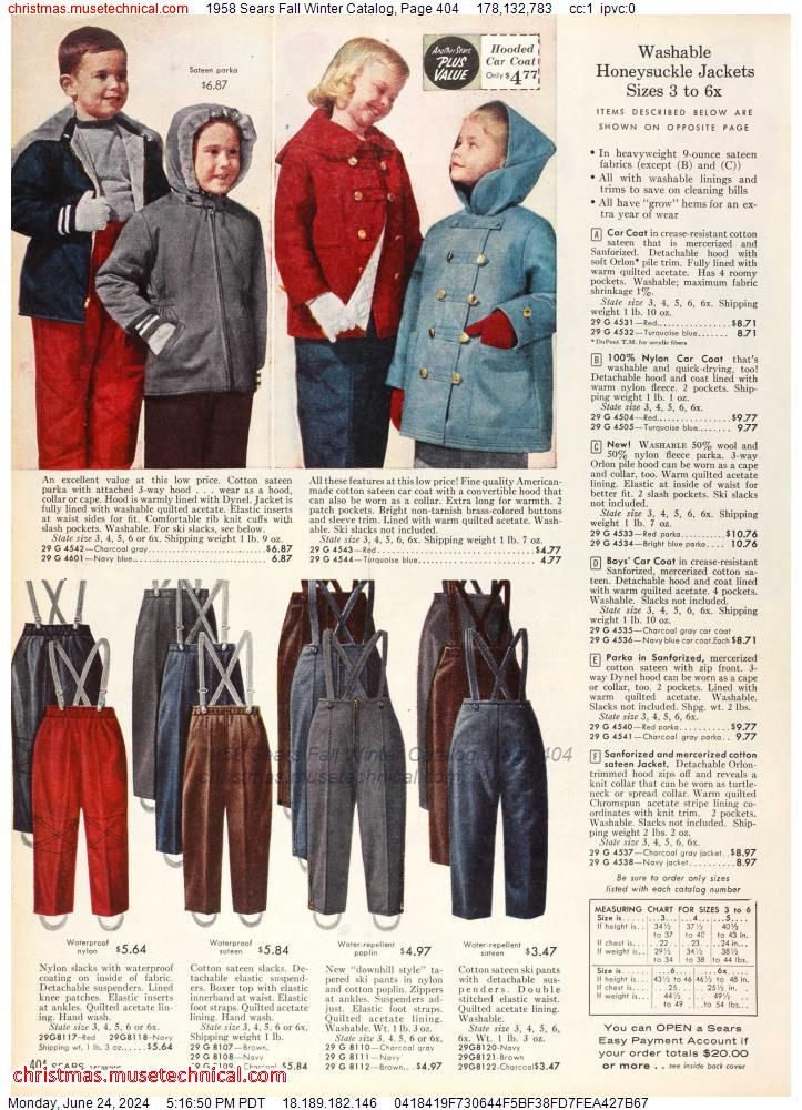 1958 Sears Fall Winter Catalog, Page 404