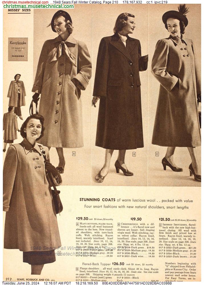 1948 Sears Fall Winter Catalog, Page 210