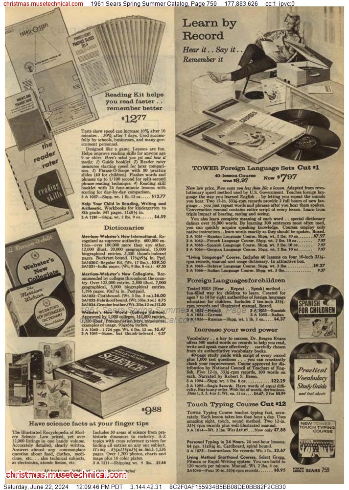 1961 Sears Spring Summer Catalog, Page 759