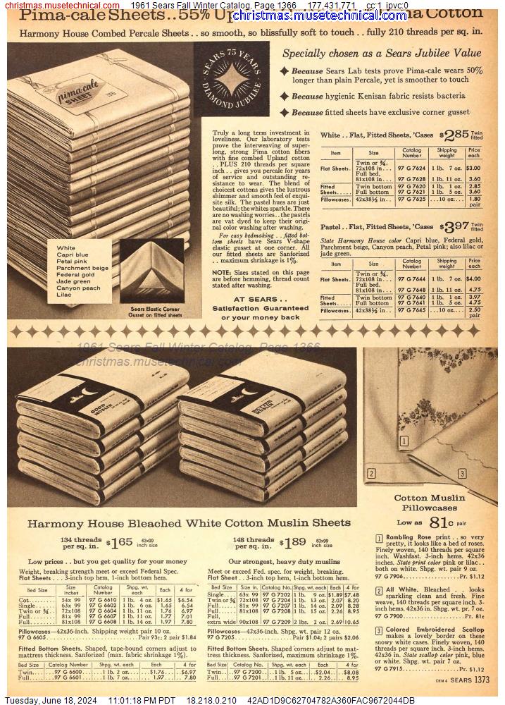 1961 Sears Fall Winter Catalog, Page 1366