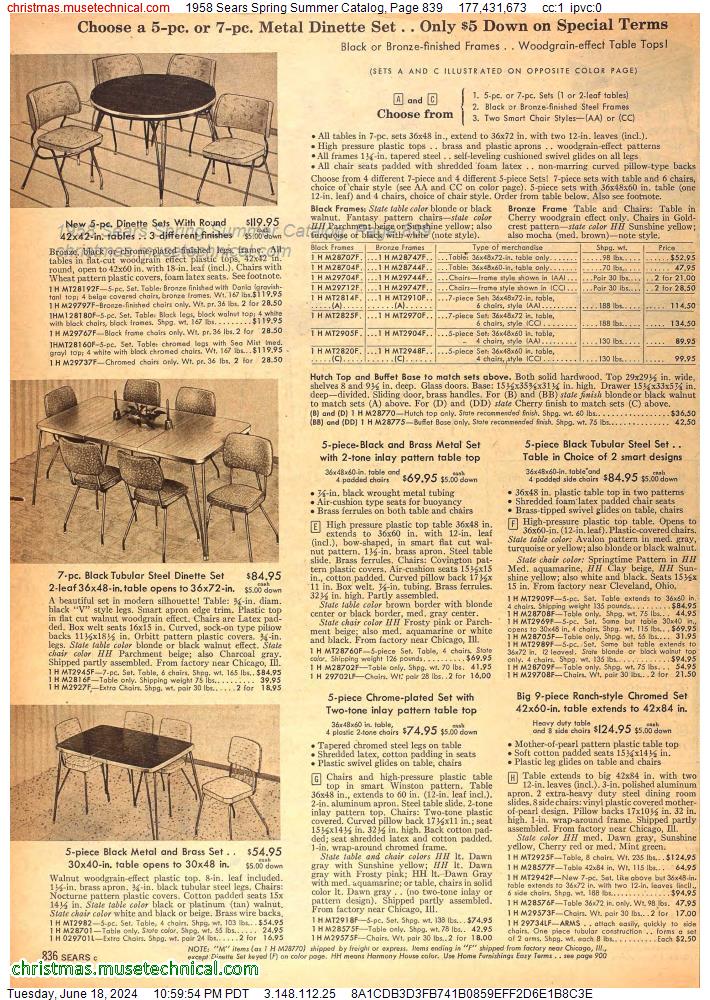 1958 Sears Spring Summer Catalog, Page 839