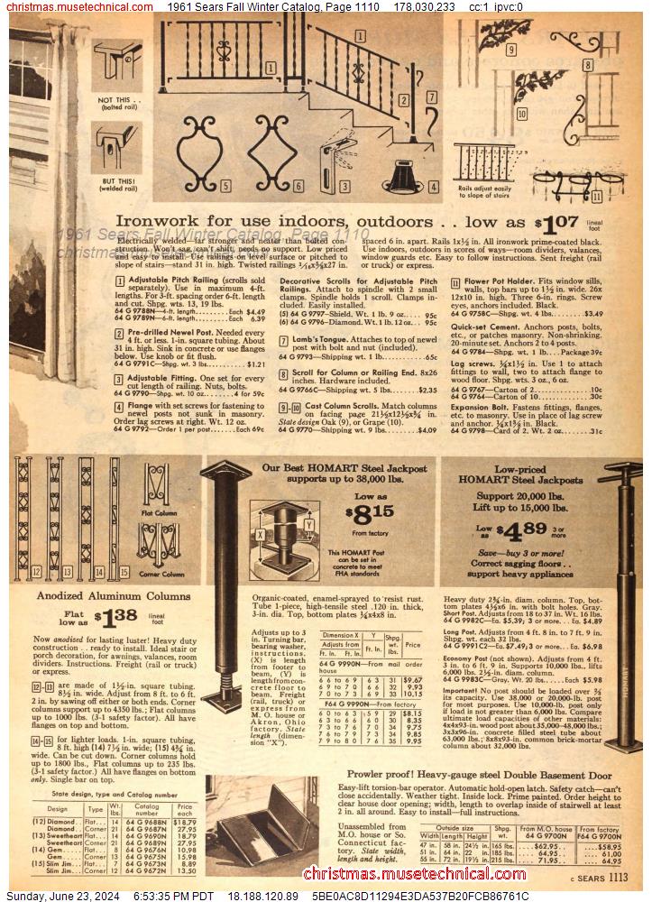 1961 Sears Fall Winter Catalog, Page 1110