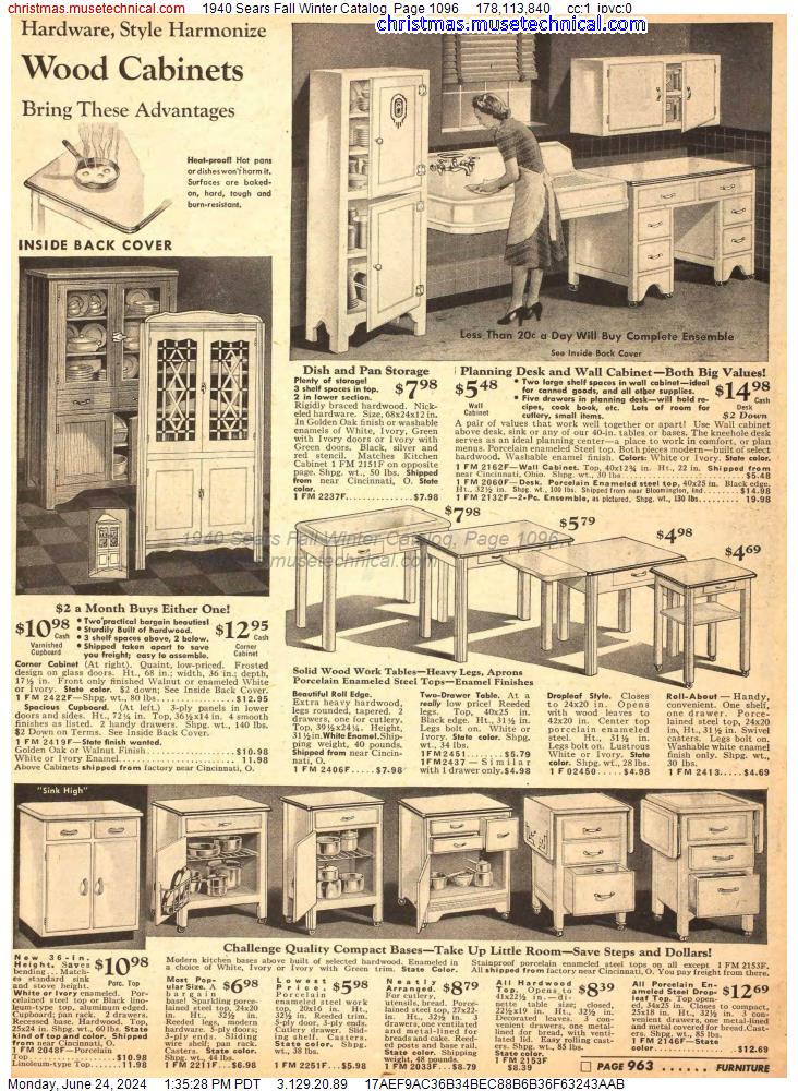 1940 Sears Fall Winter Catalog, Page 1096