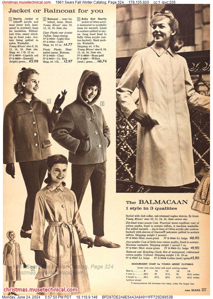1961 Sears Fall Winter Catalog, Page 324