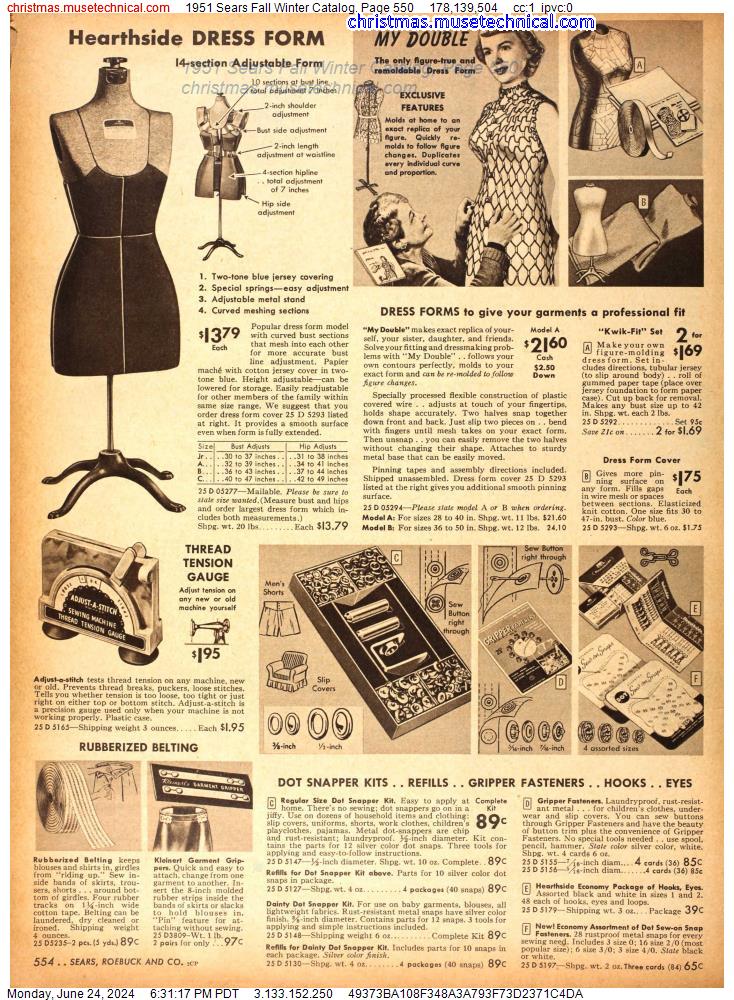 1951 Sears Fall Winter Catalog, Page 550